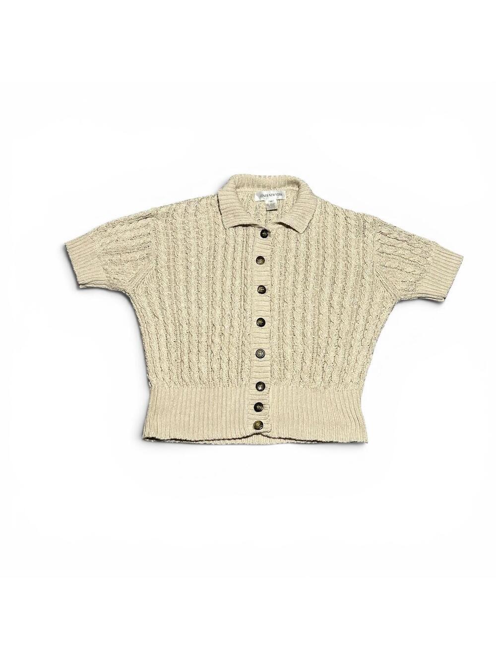 Vintage Jones New York Cream Crochet Knit Polo Button Down Shirt